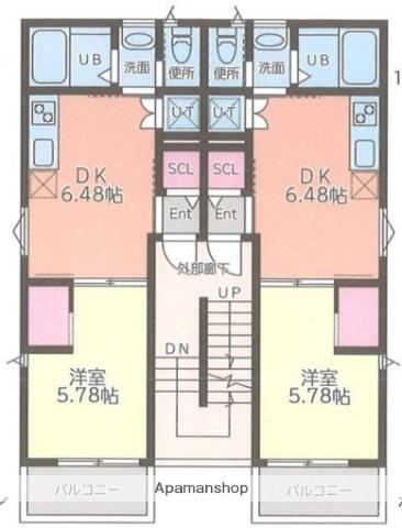 ハピネスアイル大宮(1DK/2階)の間取り写真