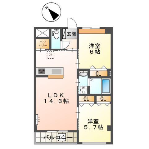 SUNSHINE RESIDENCE(2LDK/2階)の間取り写真