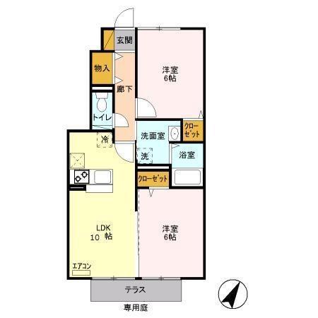 ソレアードB(2LDK/1階)の間取り写真