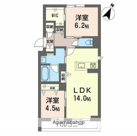 モアナヒルズⅡ(2LDK/2階)の間取り写真