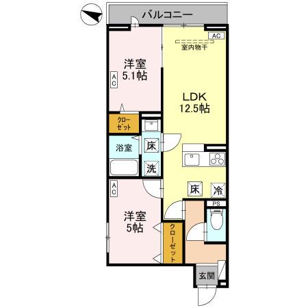 NOBLE RAFFINER上小町(2LDK/1階)の間取り写真