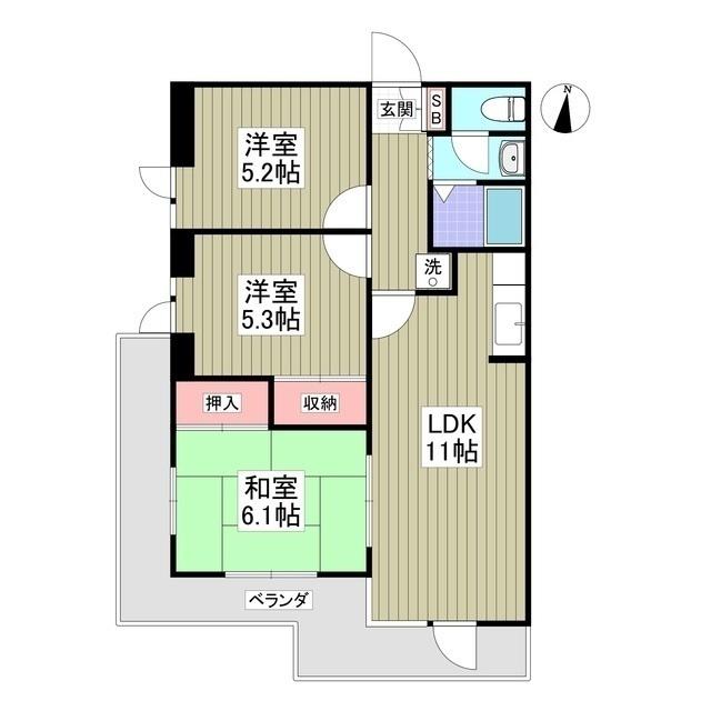 BULLアパートメント大宮(3LDK/1階)の間取り写真