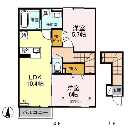 グランデⅠ(2LDK/2階)の間取り写真