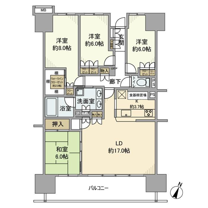 パークシティさいたま北ガーデンレジデンス(4LDK/14階)の間取り写真