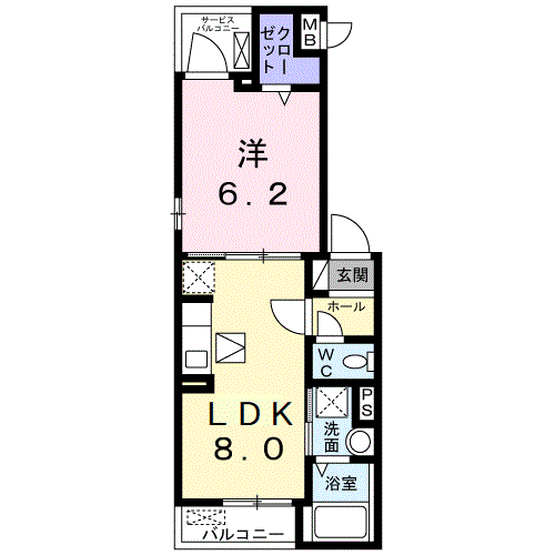 コート ド レシェ(1LDK/1階)の間取り写真