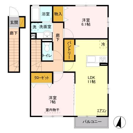 K・ISLAND弐番館(2LDK/2階)の間取り写真