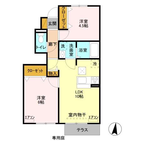 ボンヌール・アモ(2LDK/1階)の間取り写真