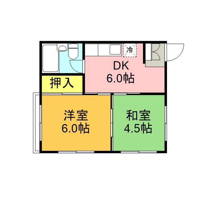 宮原ハイツ(2DK/2階)の間取り写真