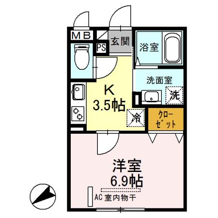 ホワイトヴィラ(1K/2階)の間取り写真