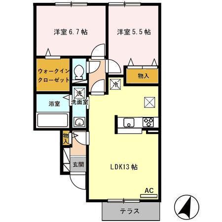 グリーンスクエア A(2LDK/1階)の間取り写真
