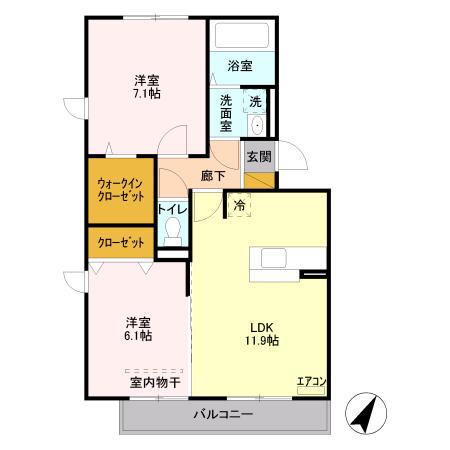 ハーヴェスト66A(2LDK/3階)の間取り写真