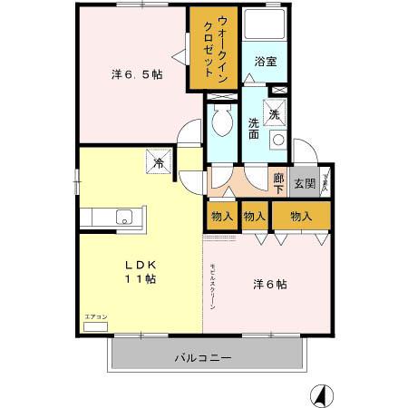 シャレーエスポワール壱番館(2LDK/2階)の間取り写真