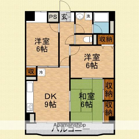 ピジョン田園(3DK/5階)の間取り写真