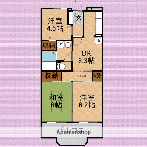 ベルドミール壱番館(3DK/2階)の間取り写真