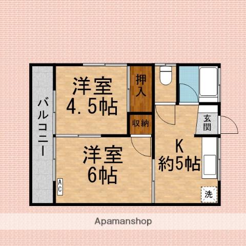 コーポ峰(2K/1階)の間取り写真