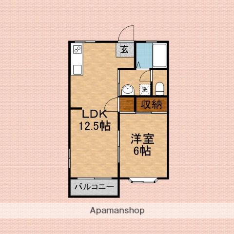 ベルカーサE・F(1LDK/2階)の間取り写真