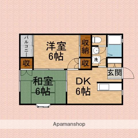 フラワーパレス(2DK/1階)の間取り写真