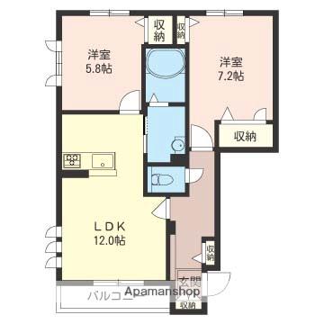 フロントディーガ(2LDK/1階)の間取り写真