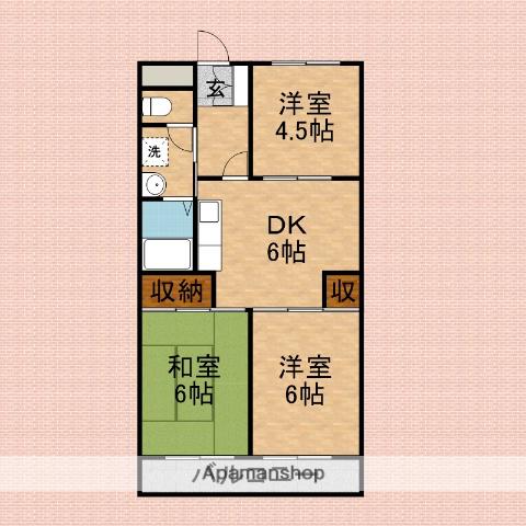 シャトル駒林(3DK/1階)の間取り写真