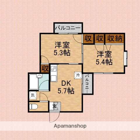 フェリス松本志木(2DK/3階)の間取り写真