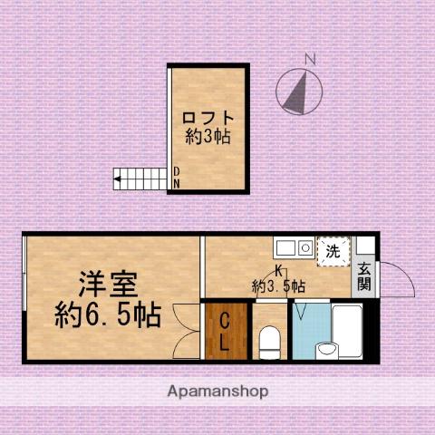 プリムヴェール(1K/2階)の間取り写真