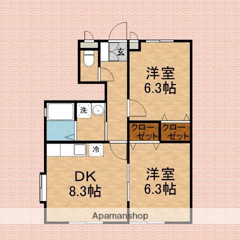 オリエンタルコート(2DK/1階)の間取り写真