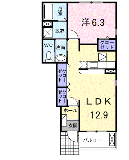 カーサグランデ(1LDK/1階)の間取り写真