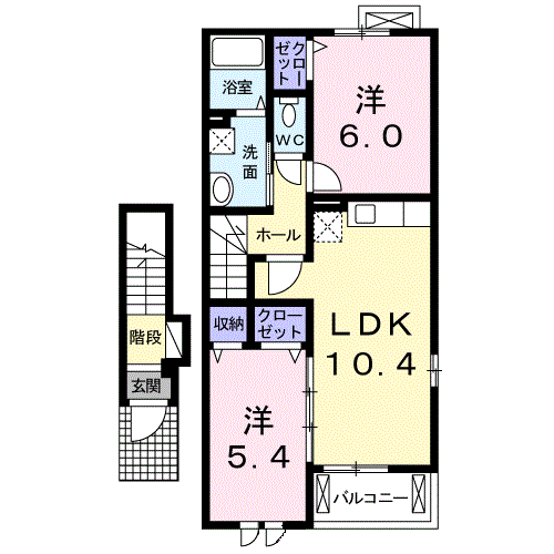ティアラⅡA(2LDK/2階)の間取り写真