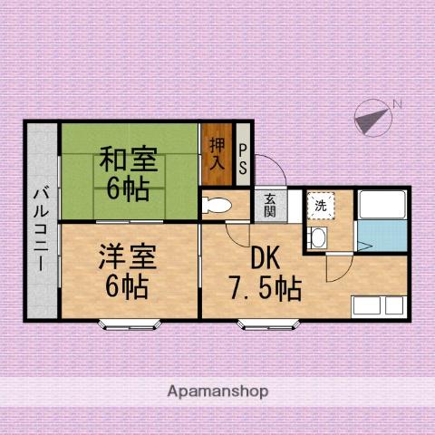 プリムローズB棟(2DK/1階)の間取り写真