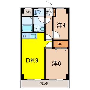 アーネストハイライズ(2DK/4階)の間取り写真