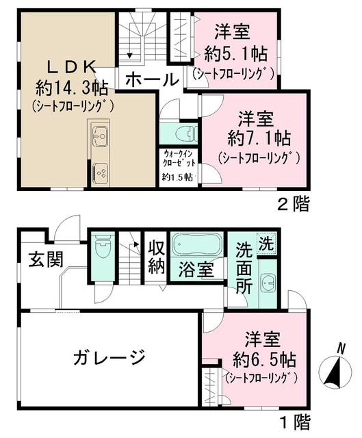 東武鉄道東上線 志木駅 バス乗車時間：8分 宗岡小バス停で下車 徒歩8分 2階建 新築(3LDK)の間取り写真