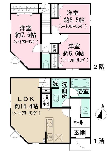 東武鉄道東上線 志木駅 バス乗車時間：8分 宗岡小バス停で下車 徒歩8分 2階建 新築(3LDK)の間取り写真