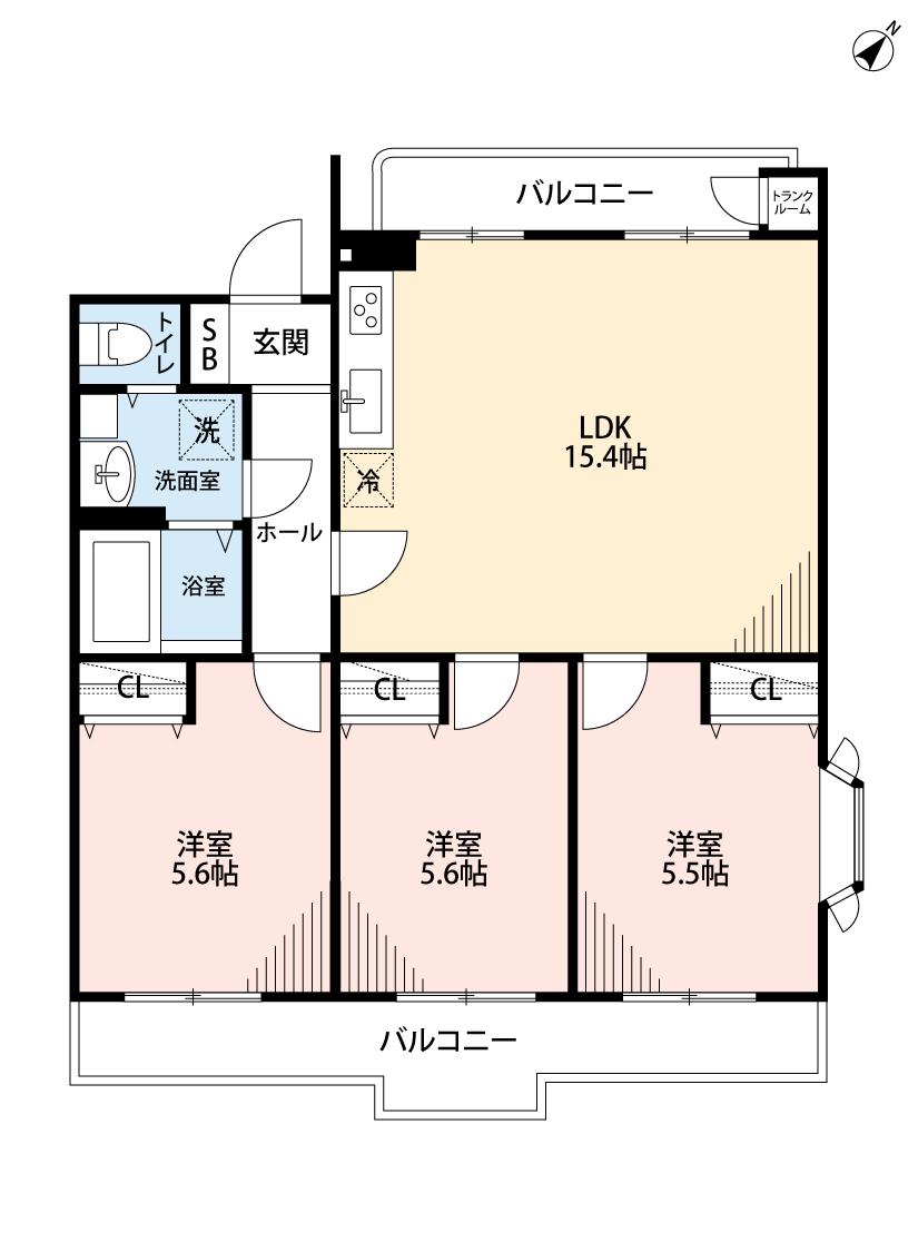 みずほ台団地10-1(3LDK/5階)の間取り写真