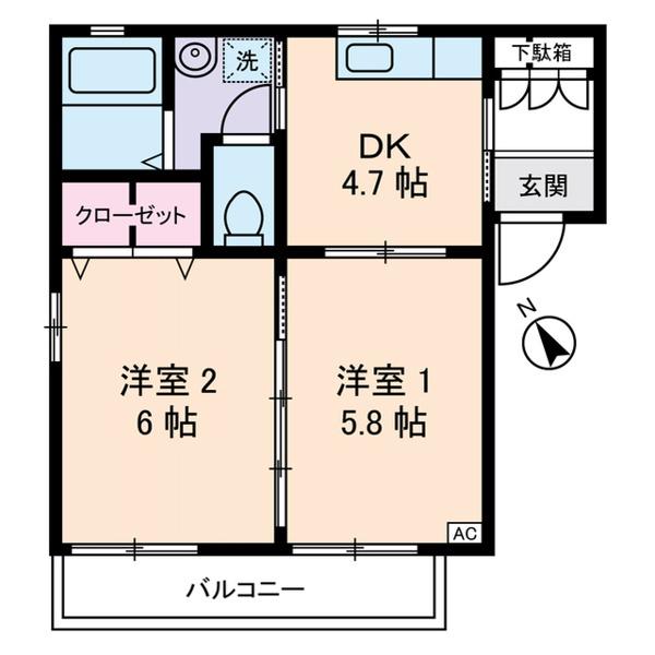 フジパレスA(2DK/1階)の間取り写真