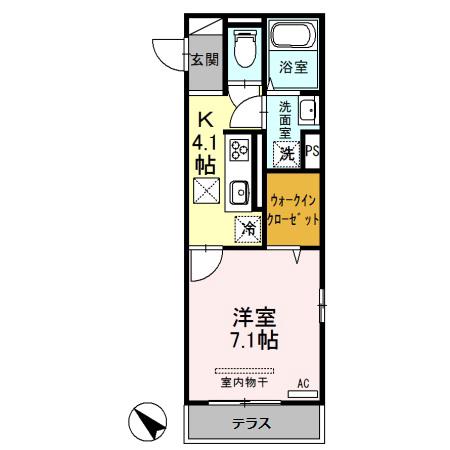 武蔵野線 新座駅 徒歩12分 3階建 築4年(1K/1階)の間取り写真