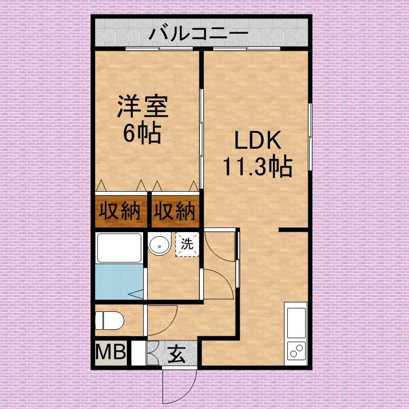 ソレイユ岸(1LDK/1階)の間取り写真
