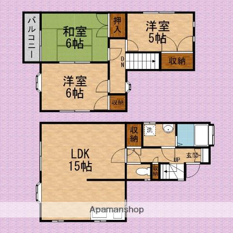 東武鉄道東上線 鶴瀬駅 徒歩18分 2階建 築37年(3LDK)の間取り写真
