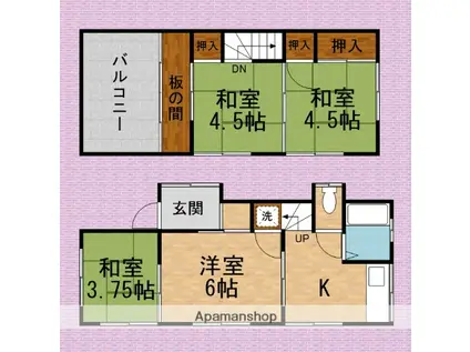 東武鉄道東上線 上福岡駅 徒歩28分 2階建 築53年(4K)の間取り写真