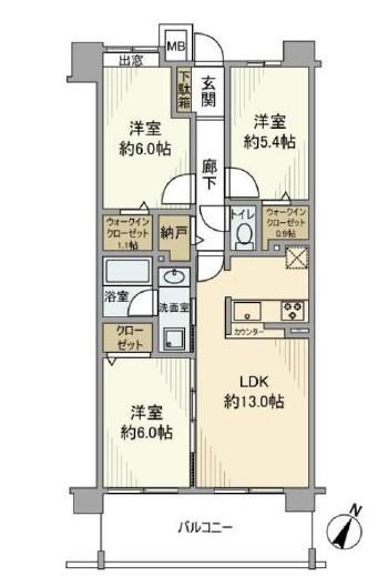 グランシエロ朝霞台シエナの丘(3LDK/13階)の間取り写真