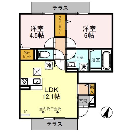 プレミアムリコス 壱号館(2LDK/1階)の間取り写真