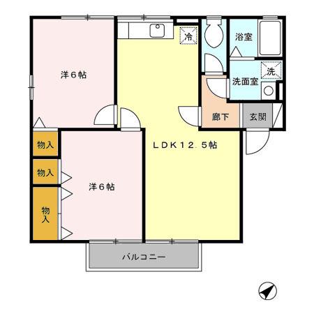 シャンエピナール A/B(2LDK/2階)の間取り写真