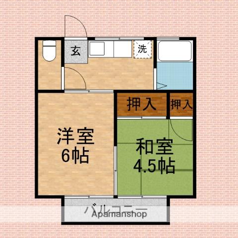 サンハウス松本C(2K/1階)の間取り写真