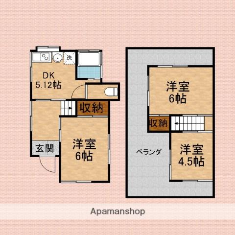 東武鉄道東上線 鶴瀬駅 徒歩27分 2階建 築55年(3DK)の間取り写真