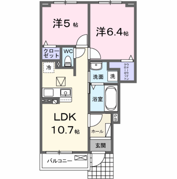 GROVE STAGE B棟(2LDK/1階)の間取り写真