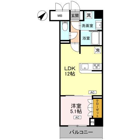 エマリーグレース(1LDK/5階)の間取り写真