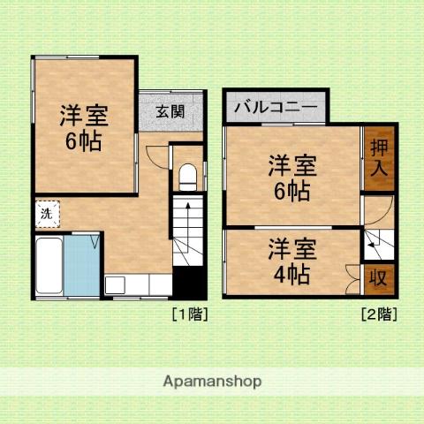 東武鉄道東上線 ふじみ野駅 バス乗車時間：9分 西原住宅入口バス停で下車 徒歩1分 2階建 築55年(3K)の間取り写真