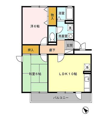 ピュアロータス(2LDK/3階)の間取り写真