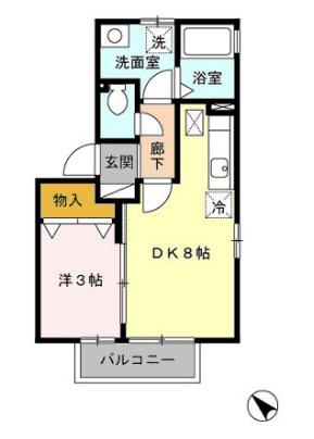 シュテルン上福岡Ⅱ(1LDK/1階)の間取り写真