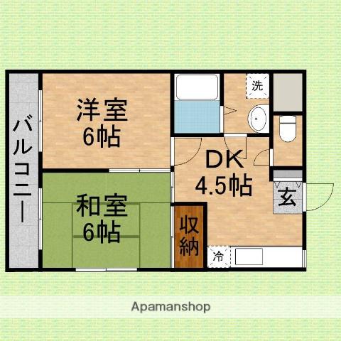 ボアール(2K/4階)の間取り写真