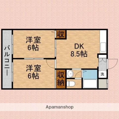 ホワイトパレスパートⅡ(2DK/2階)の間取り写真